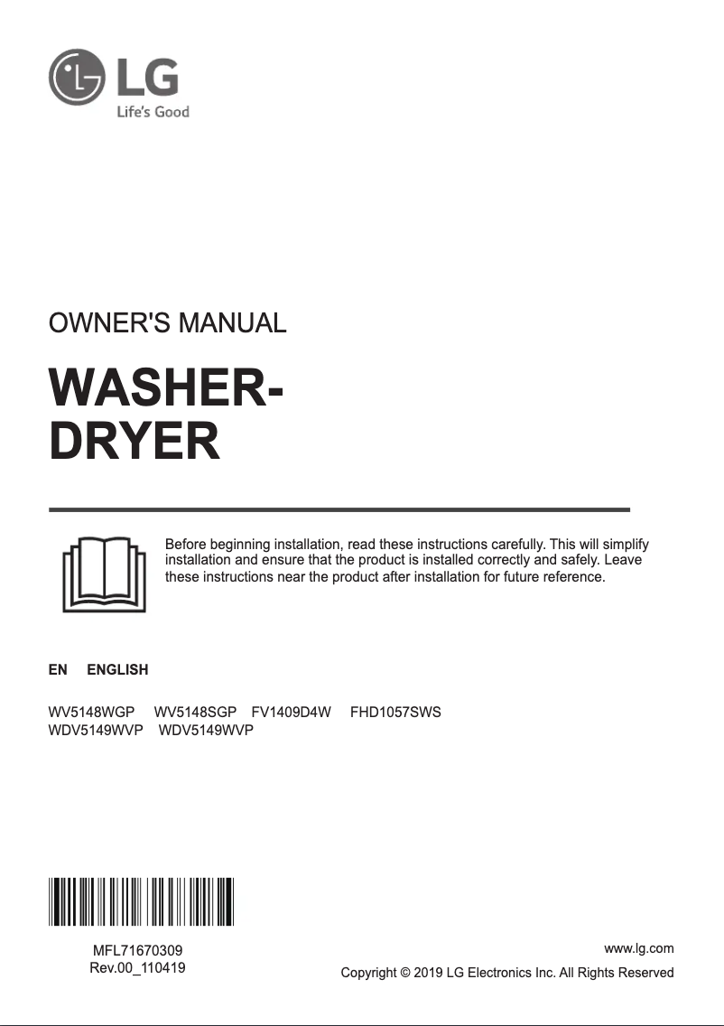 Page 1 de la notice Manuel utilisateur LG WDV5149SVP