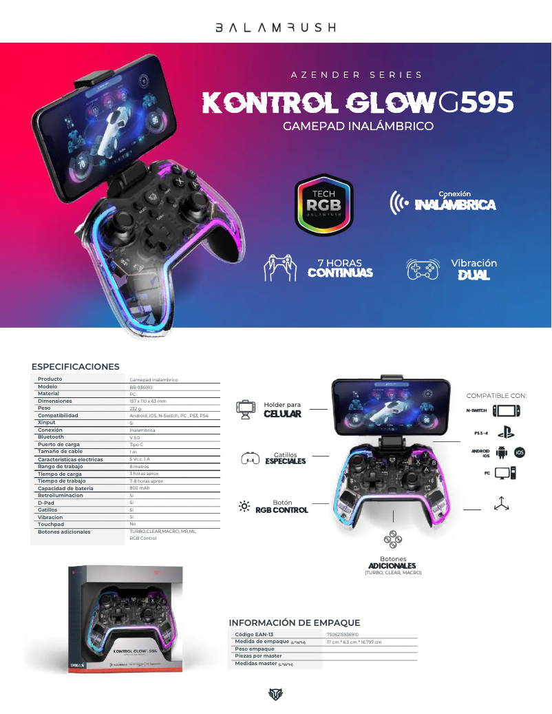 Page n°1 - Manuel utilisateur Balam Rush Kontrol Glow G595