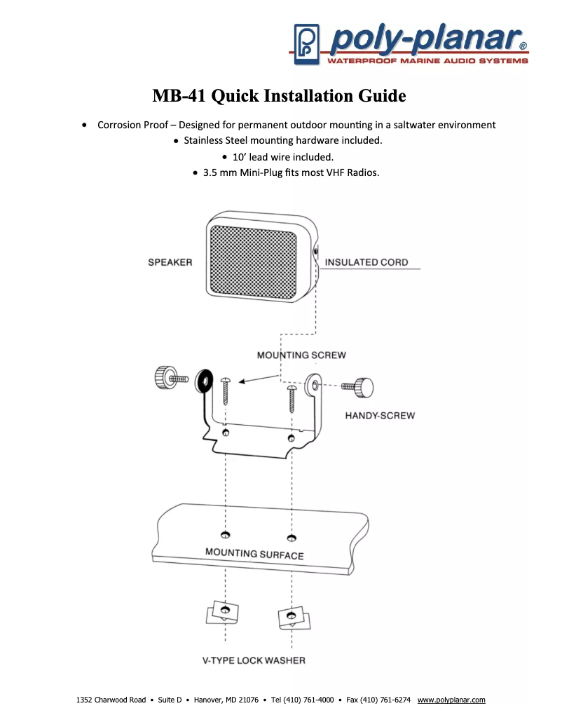 Page n°1 - Manuel utilisateur Poly-Planar MB-41