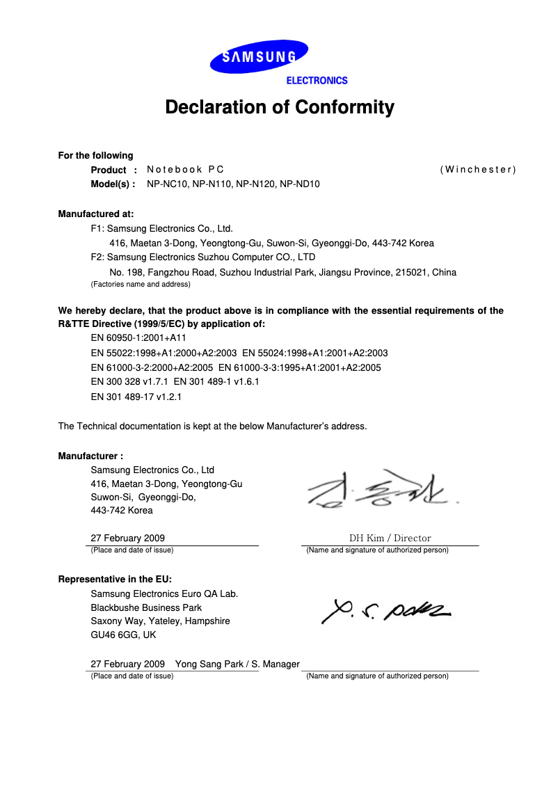 Page 1 de la notice Manuel utilisateur Samsung N110