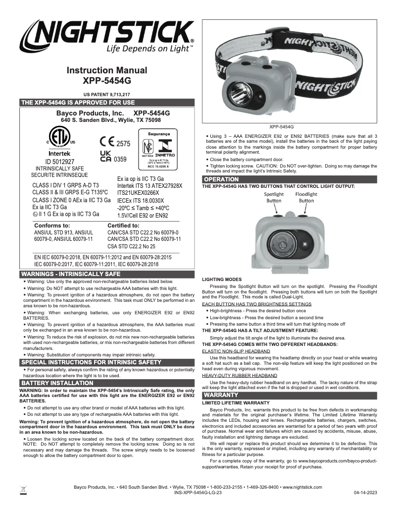 Página 1 del manual Manual de usuario NightStick XPP-5454G