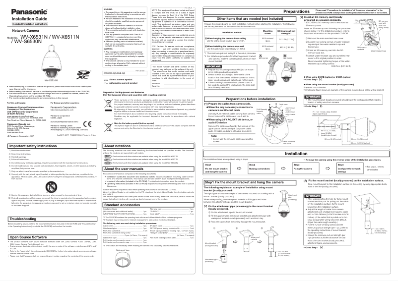 Page 1 de la notice Manuel utilisateur Panasonic WV-X6511N