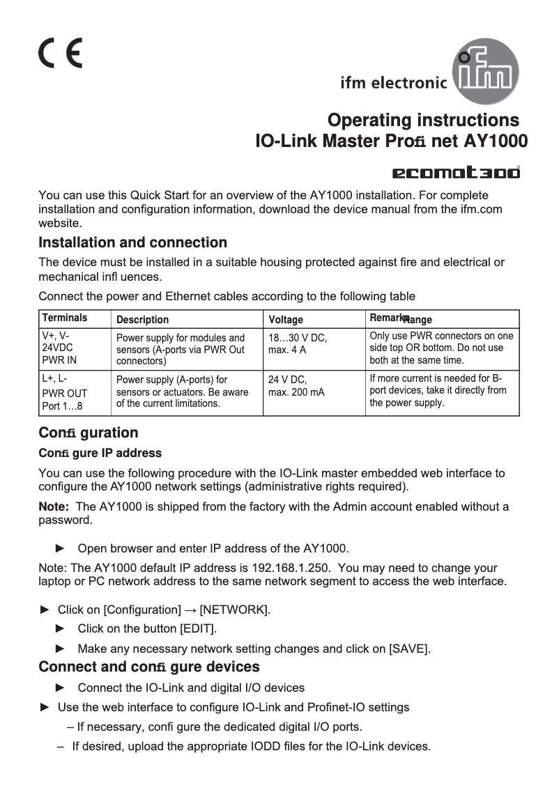 Image de la première page du manuel de l'appareil AY1000