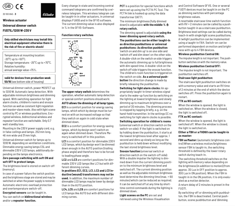 Page 1 de la notice Manuel utilisateur Eltako FUD71L