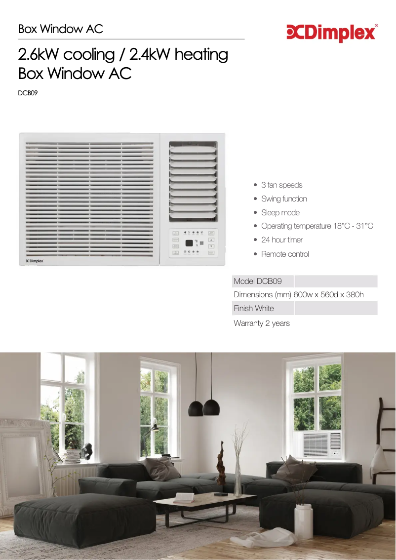 Página 1 del manual Ficha técnica Dimplex DCB09