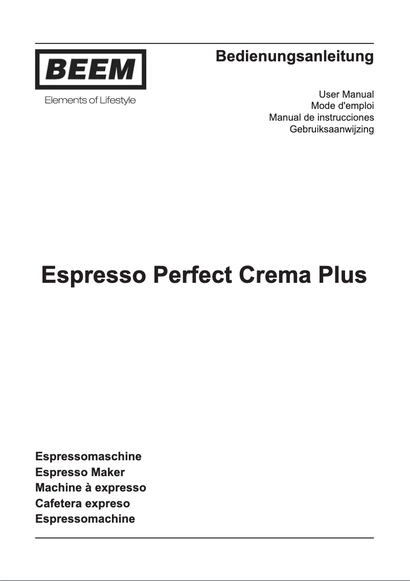 Page n°1 - Manuel utilisateur BEEM Espresso Perfect Crema Plus
