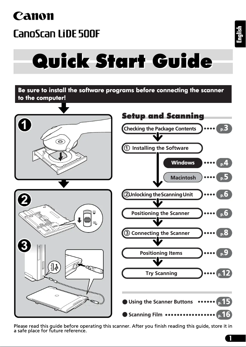 Page 1 de la notice Mode d'emploi Canon Canoscan LiDE 500F