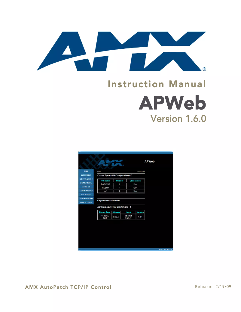 Page n°1 - Manuel utilisateur AMX AVB-APWEB