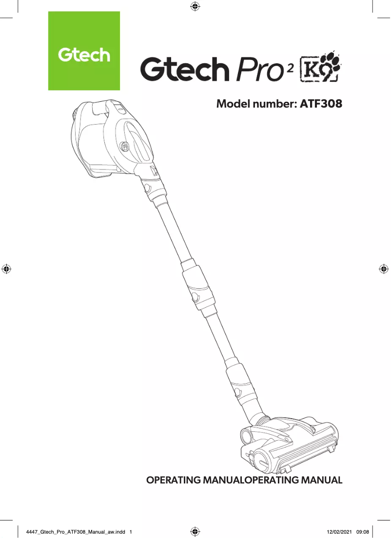 Page 1 de la notice Manuel utilisateur Gtech Pro 2 K9 ATF309