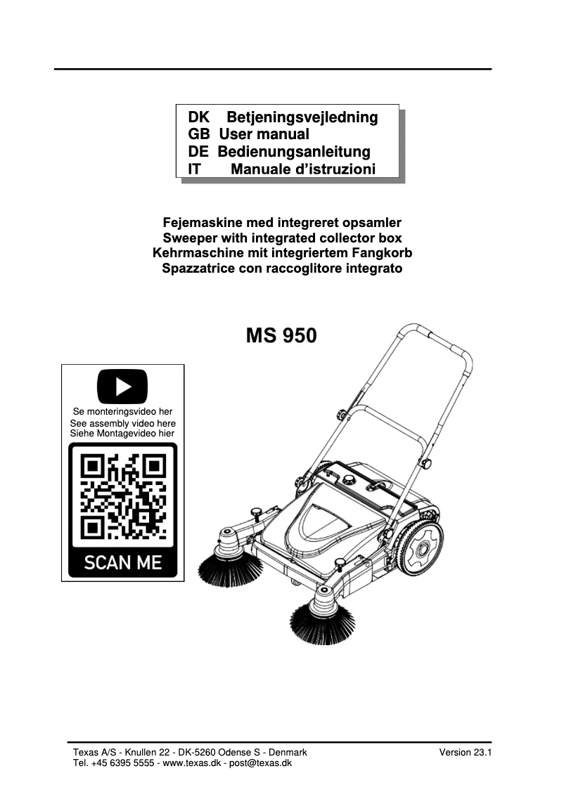 Página 1 del manual Manual de usuario Texas MS 950