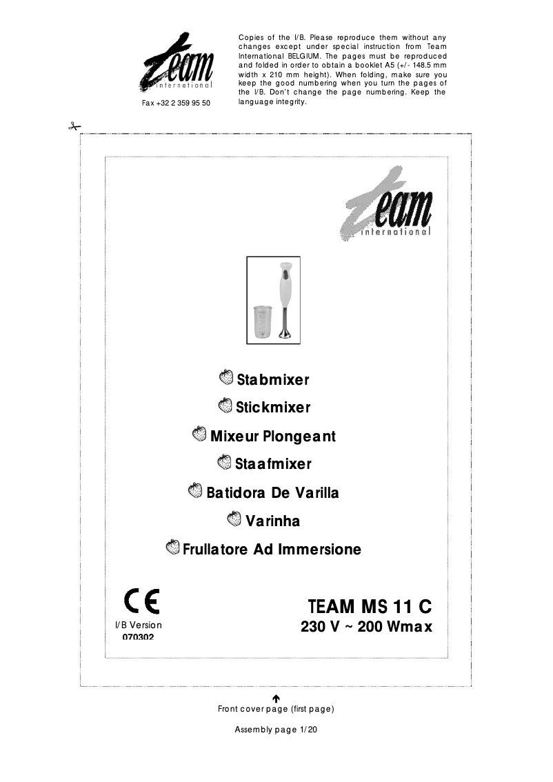 Page 1 de la notice Manuel utilisateur Team MS 11 C
