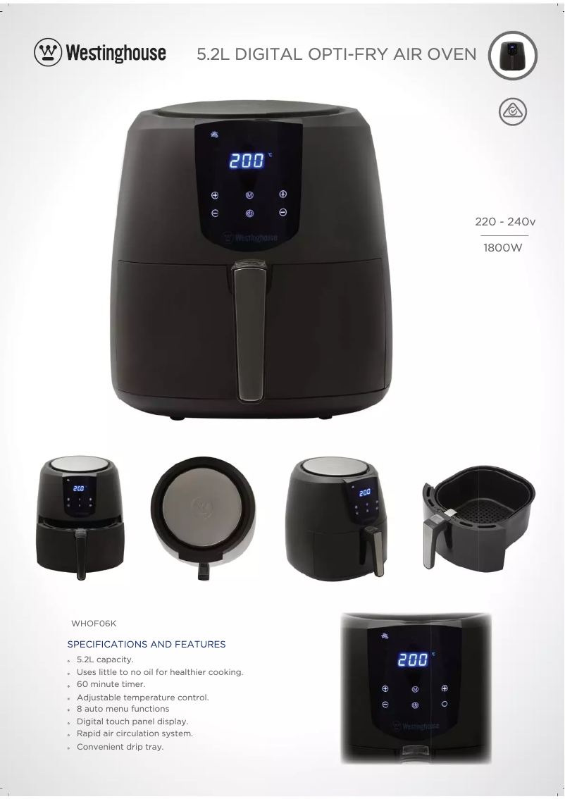 Page 1 de la notice Fiche technique Westinghouse WHOF06K