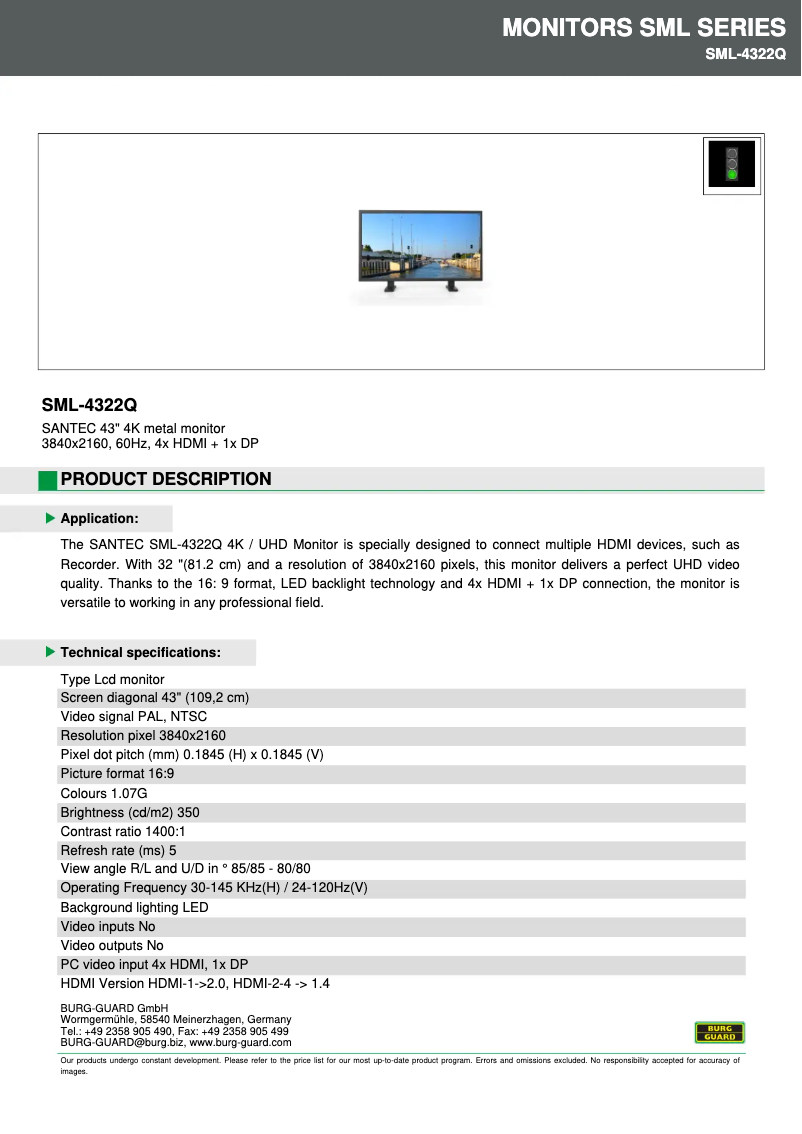 Page 1 de la notice Fiche technique Burg Wächter SML-4322Q