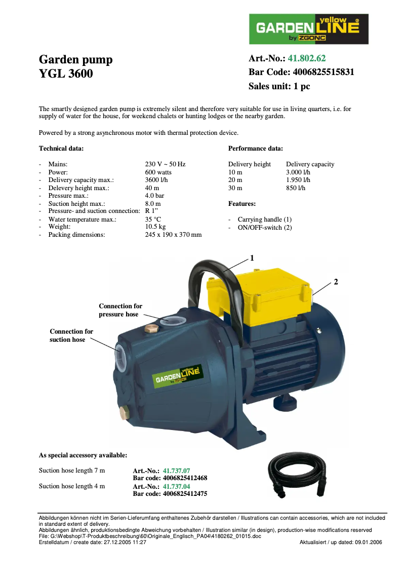 Image de la première page du manuel de l'appareil YGL 3600
