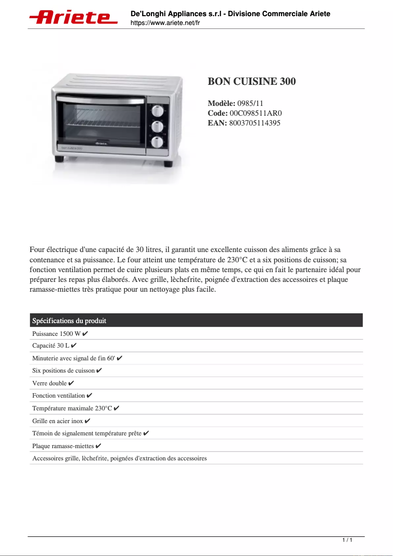 Image de la première page du manuel de l'appareil Bon Cuisine 300