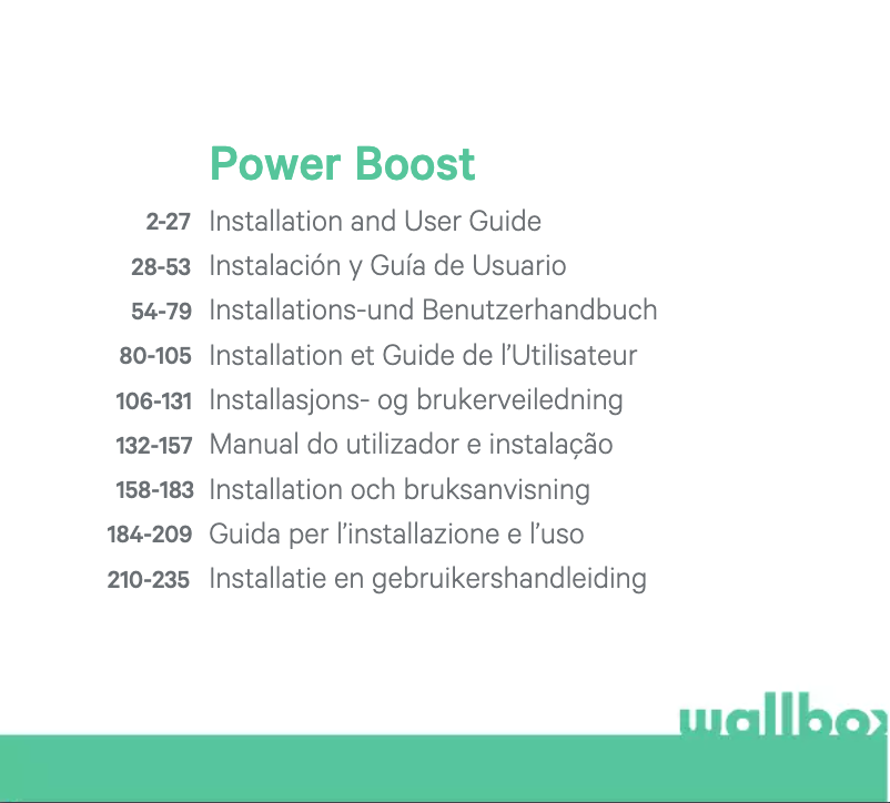 Page 1 de la notice Manuel utilisateur Wallbox Power Boost