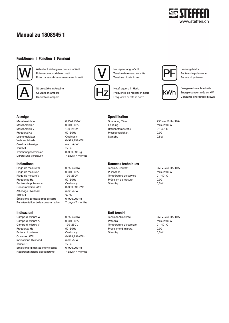 Page 1 de la notice Manuel utilisateur Steffen 1808945 1