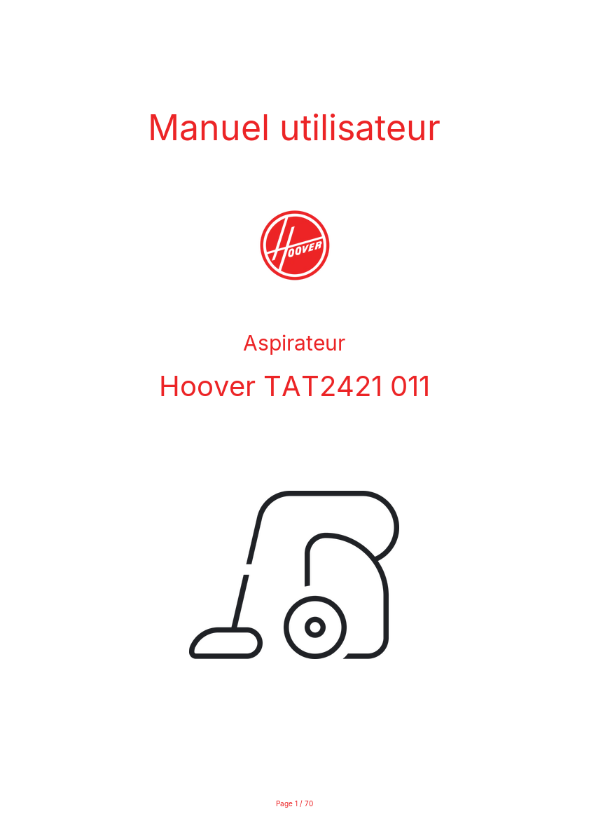Page n°1 - Manuel utilisateur Hoover TAT2421 011