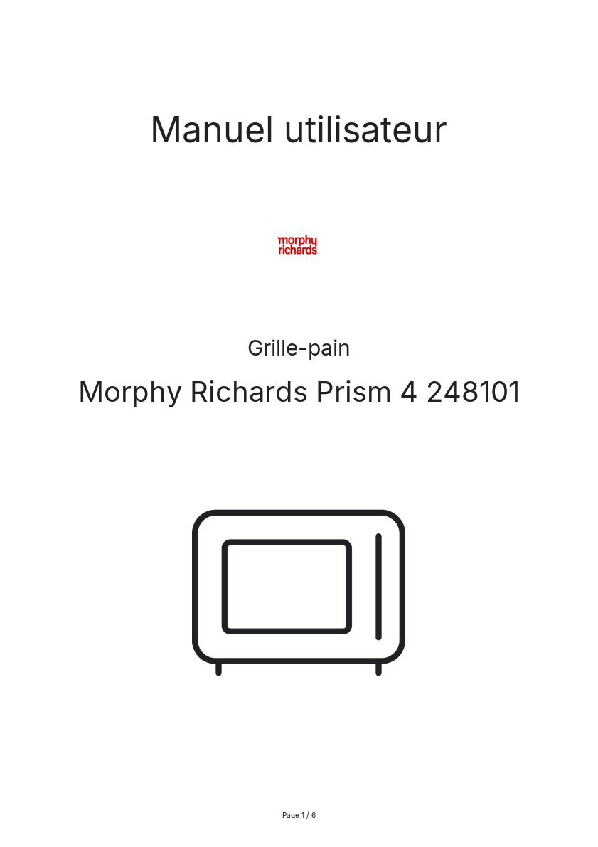 Page n°1 - Manuel utilisateur Morphy Richards Prism 4 248101