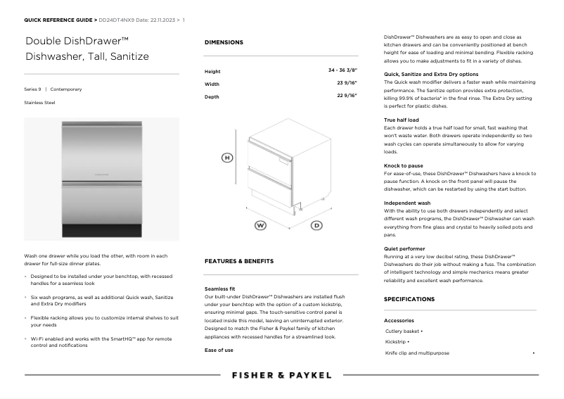 Page n°1 - Guide de démarrage rapide Fisher & Paykel DD24DT4NX9