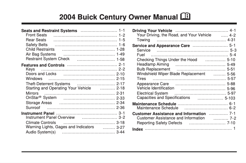 Página 1 del manual Manual de usuario Buick Century (2004)