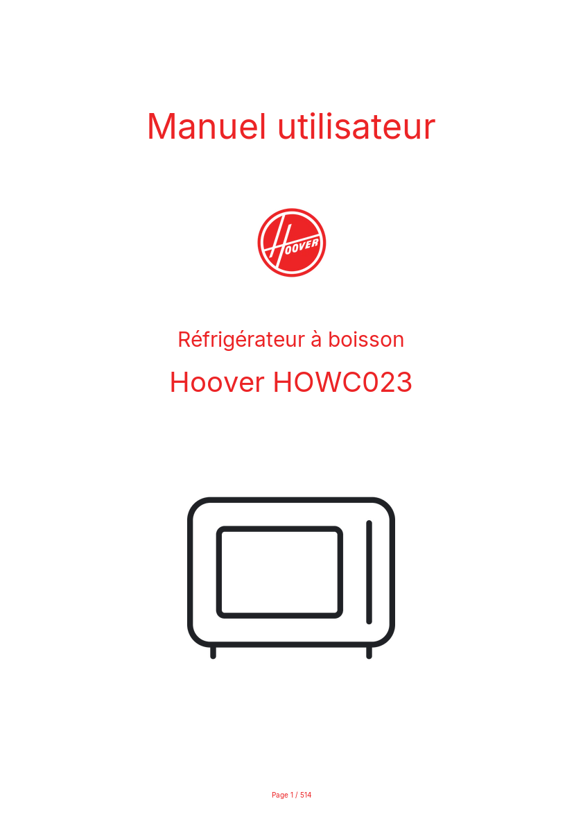 Page n°1 - Manuel utilisateur Hoover HOWC023