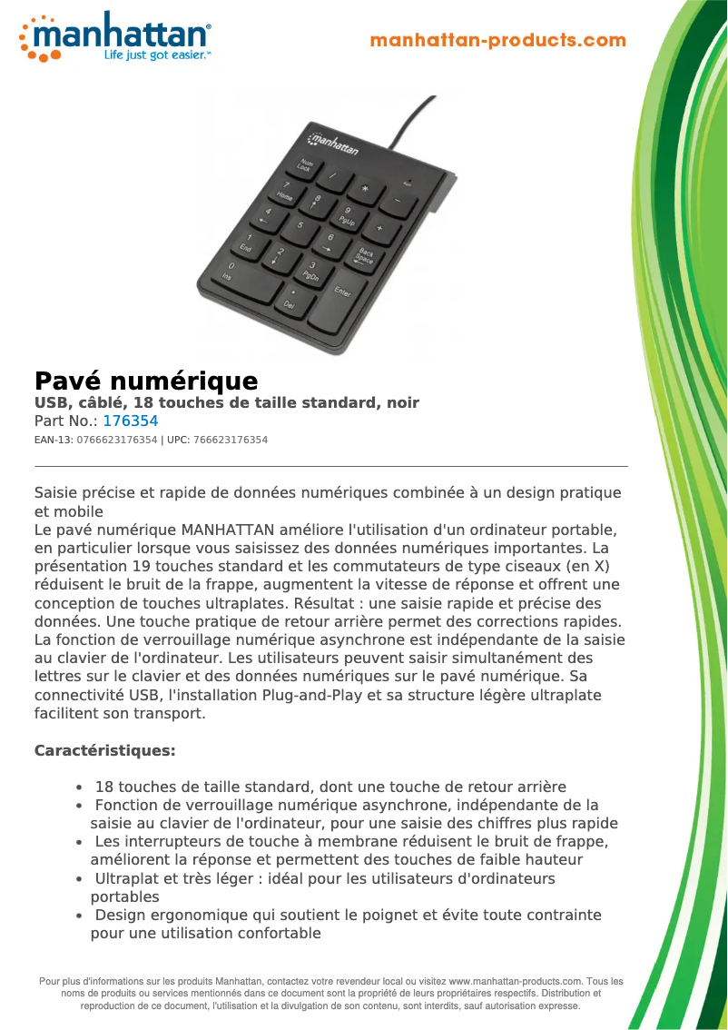 Page n°1 - Fiche technique Manhattan Numeric Wired Keypad 176354