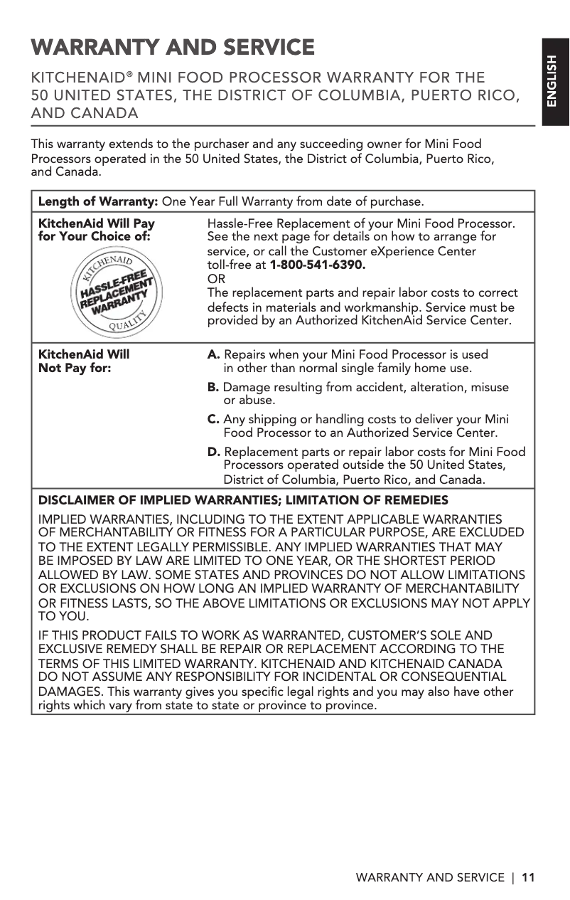 Page 1 de la notice Informations de garantie KitchenAid KFC3516QMY