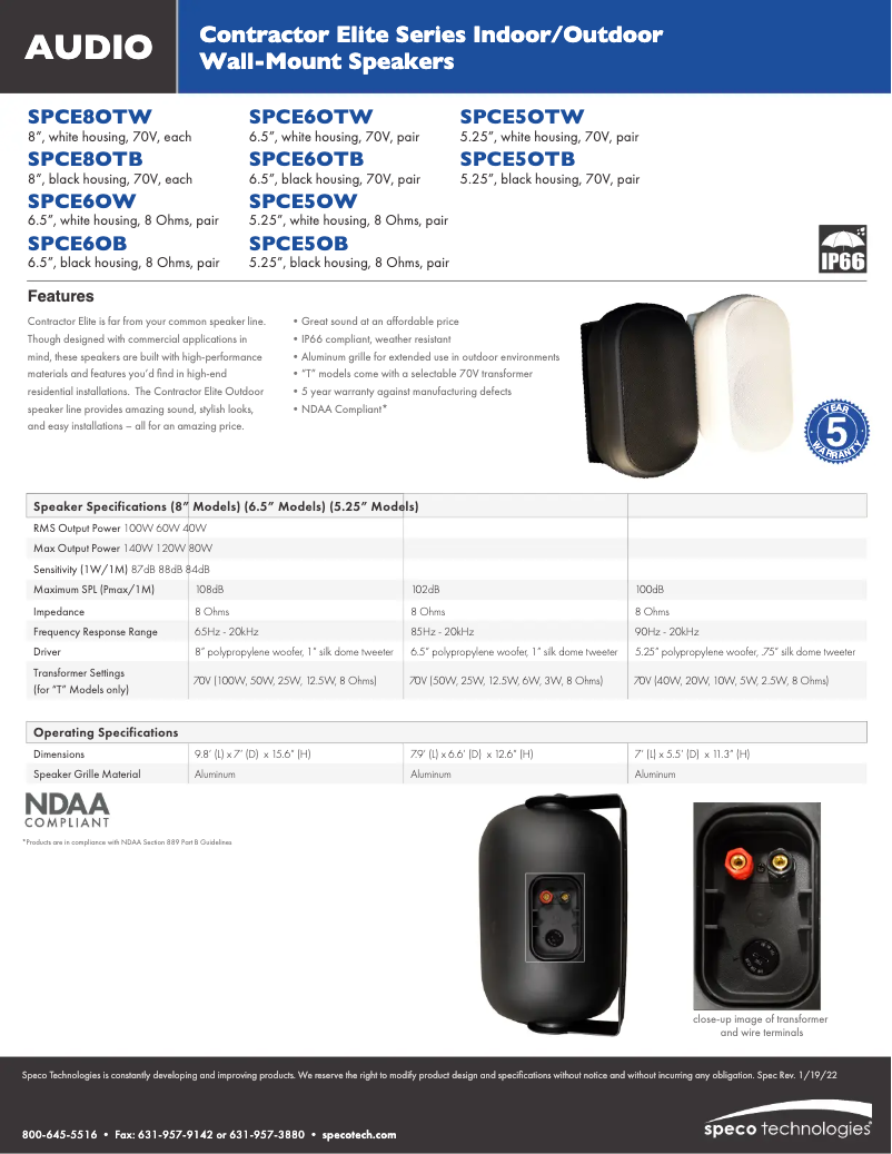 Page n°1 - Fiche technique Speco Technologies SPCE8OTB