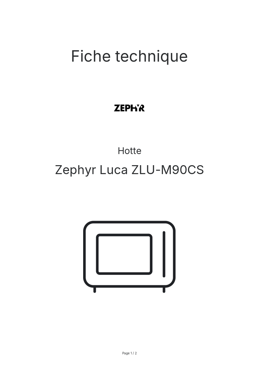 Page n°1 - Fiche technique Zephyr Luca ZLU-M90CS