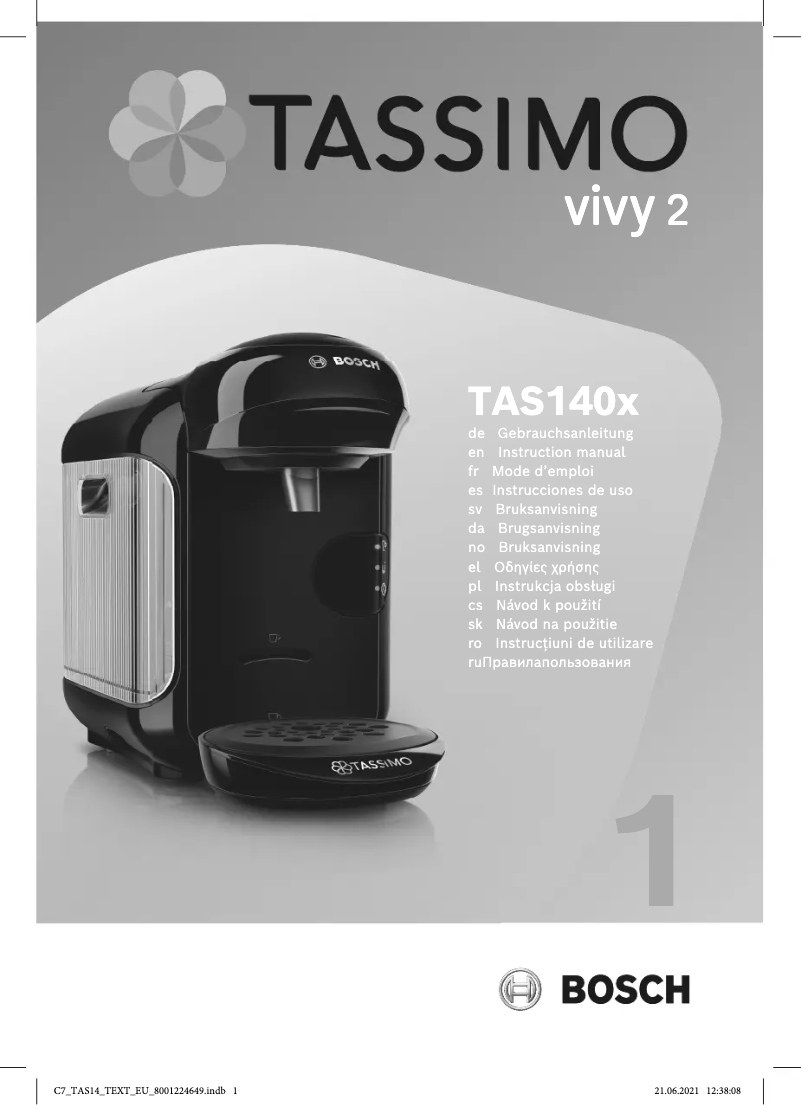 Page n°1 - Manuel utilisateur Bosch Tassimo Vivy 2 TAS1404