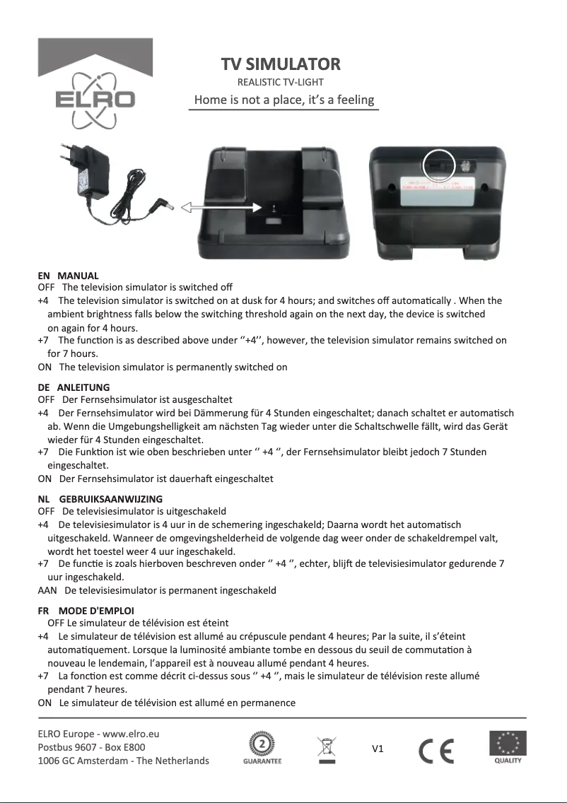 Page 1 de la notice Manuel utilisateur Elro ADTV4