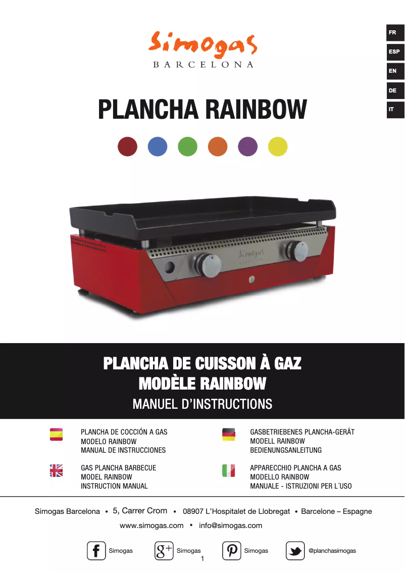 Page n°1 - Manuel utilisateur Simogas Rainbow