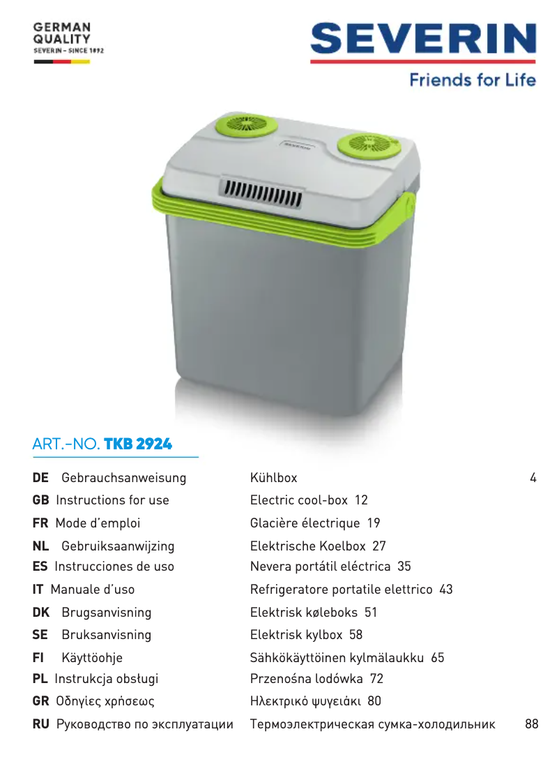 Page 1 de la notice Manuel utilisateur Severin TKB 2924