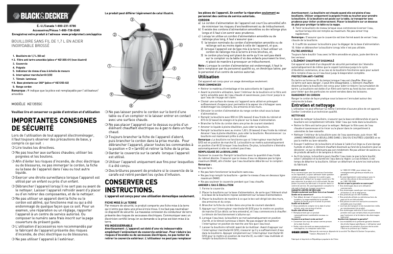 Page 1 de la notice Manuel utilisateur Black & Decker KE1355SC