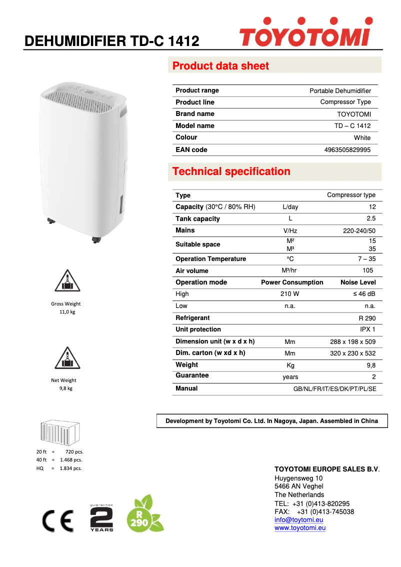 Page n°1 - Fiche technique Toyotomi TD-C1412