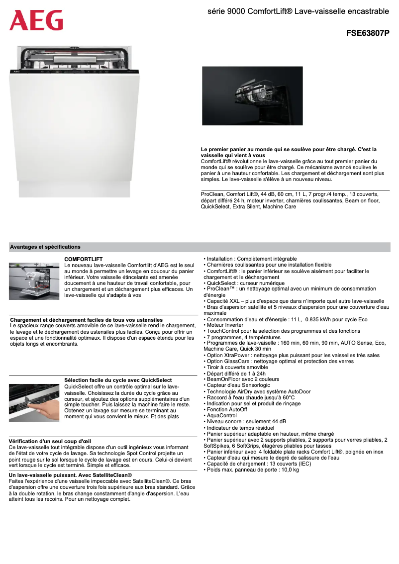 Page n°1 - Fiche technique AEG FSE63807P