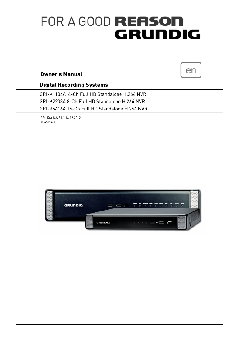 Page 1 de la notice Manuel utilisateur Grundig GRI-K4416A