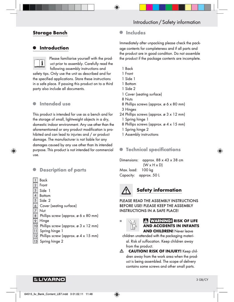Page n°1 - Manuel utilisateur Livarno Lux Z29970