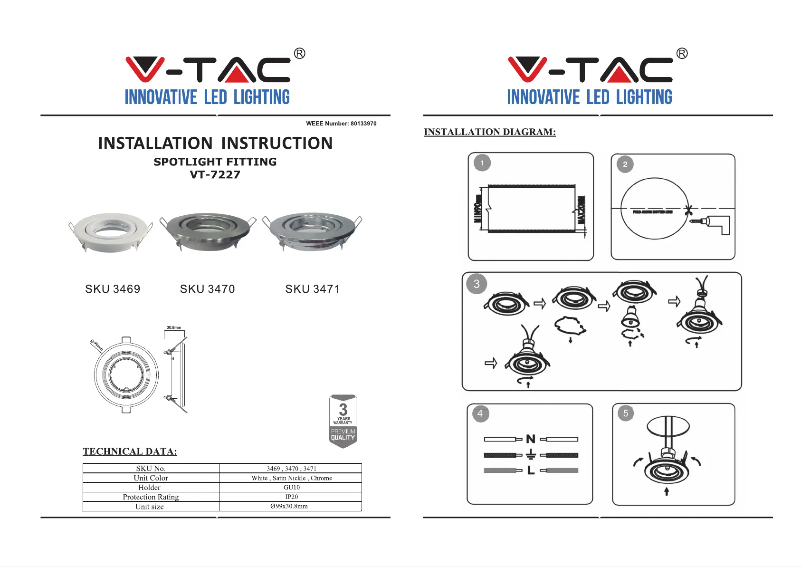 Page 1 de la notice Manuel utilisateur V-TAC VT-7227