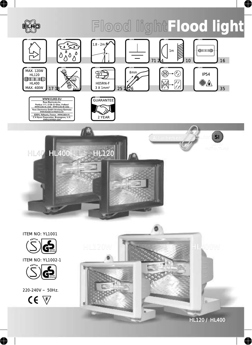 Page n°1 - Manuel utilisateur Elro HL400A