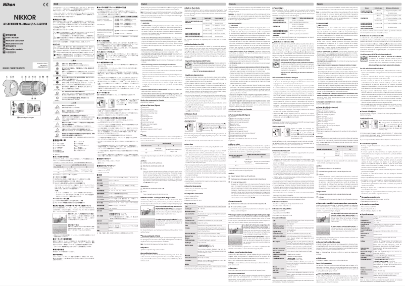 Image de la première page du manuel de l'appareil Nikkor AF-S DX 18-140mm f/3.5-5.6G ED VR