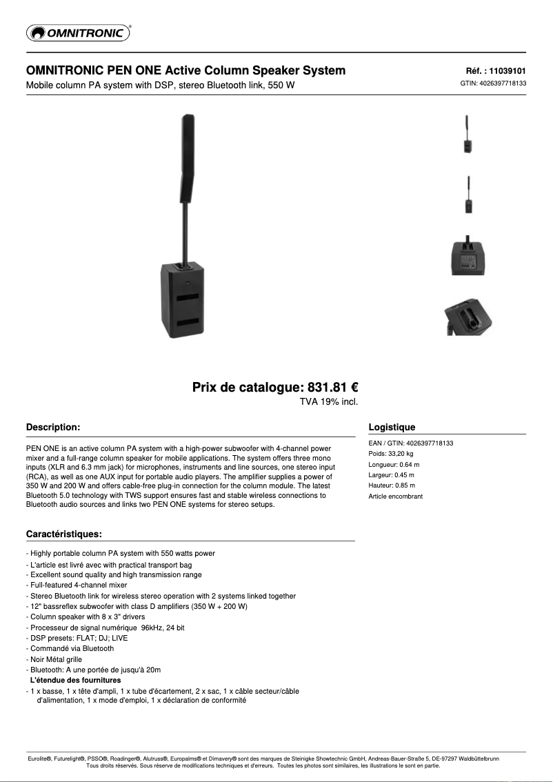 Page n°1 - Fiche technique Omnitronic PEN ONE