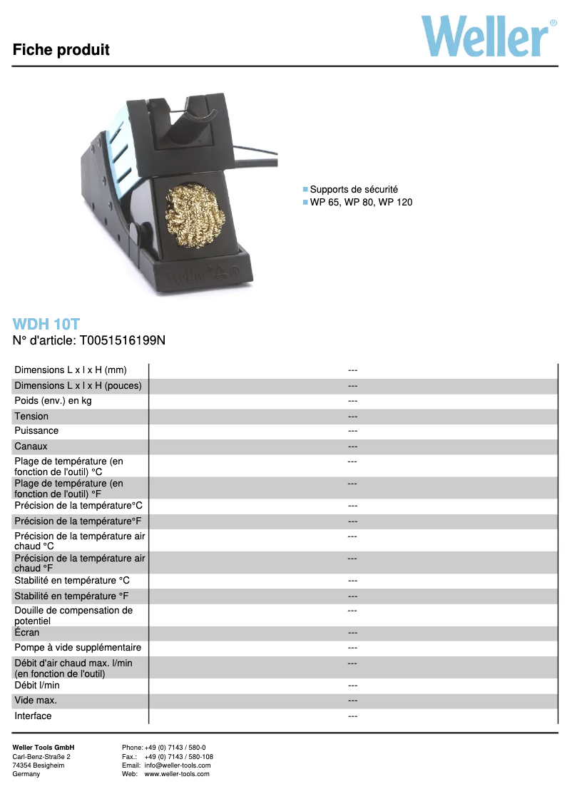Page n°1 - Fiche technique Weller WDH 10T