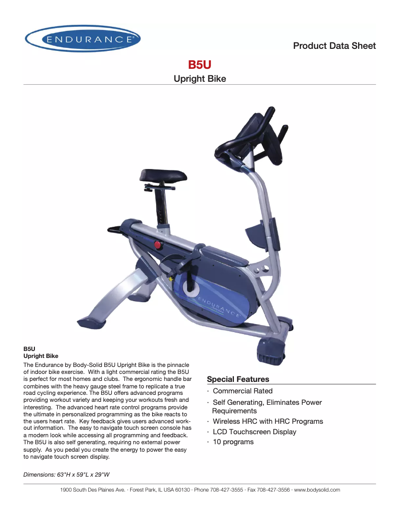 Page 1 of the manual Technical Sheet Body-Solid B5U