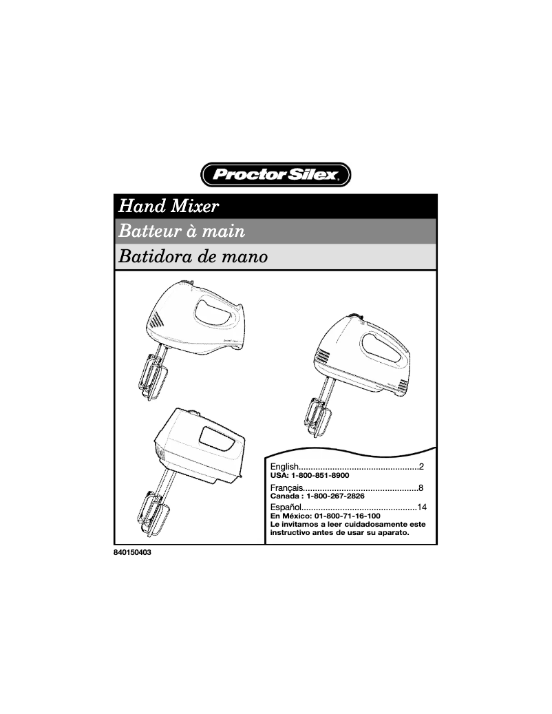 Page n°1 - Manuel utilisateur Proctor Silex 62545Y