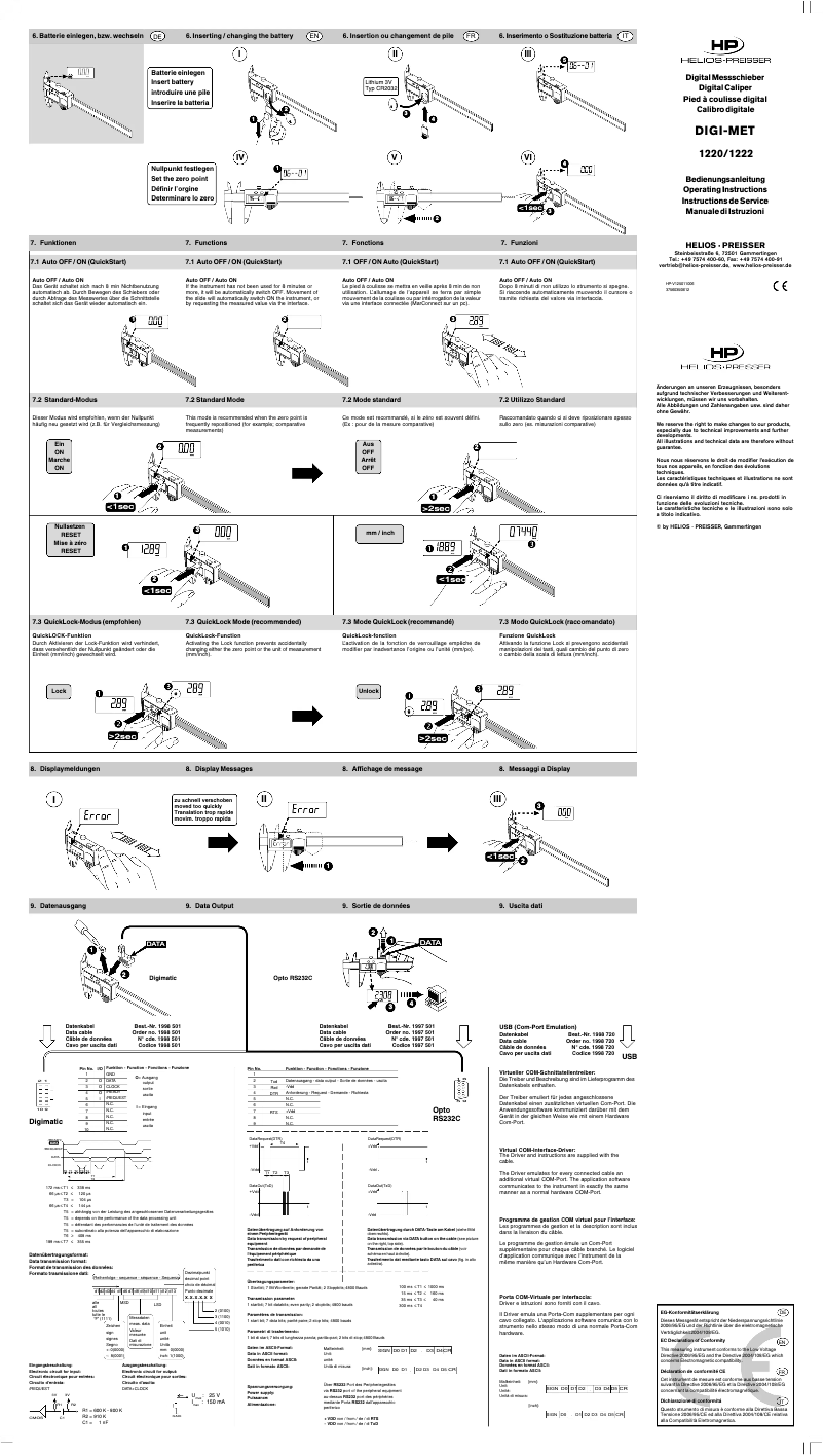 Page n°1 - Manuel utilisateur Helios Preisser DIGI-MET 1320 417