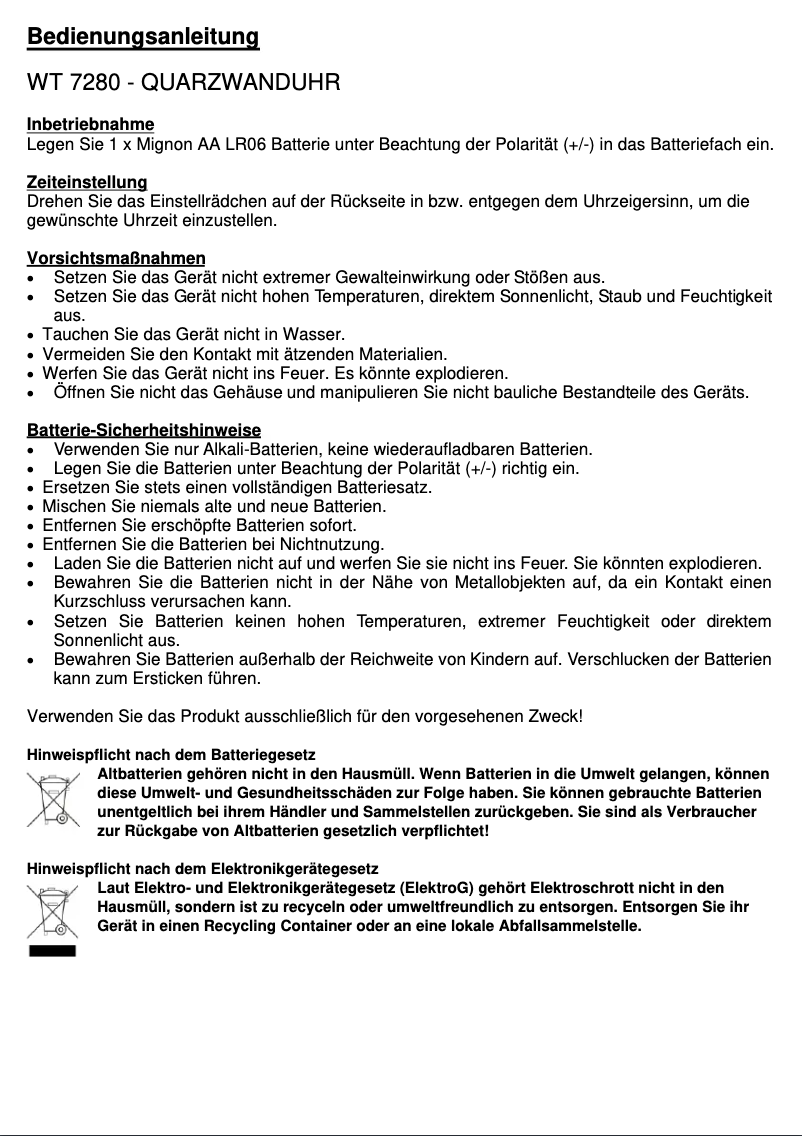 Página 1 del manual Manual de usuario Techno Line WT 7280