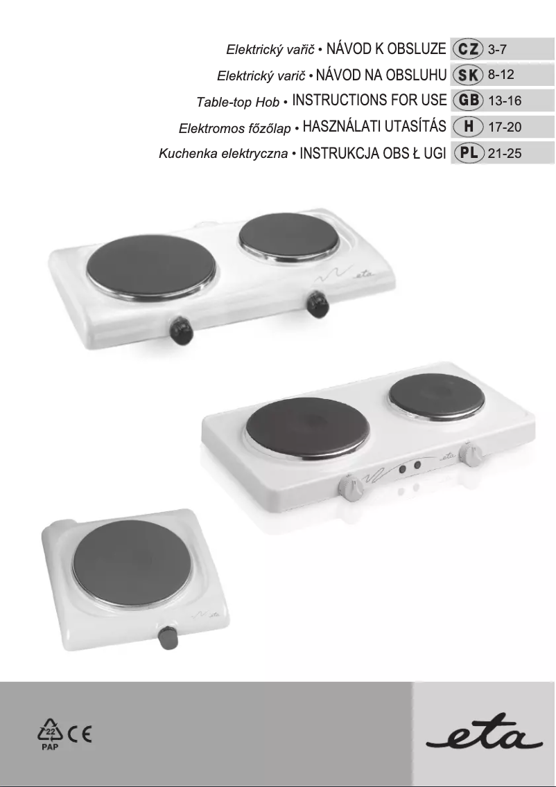 Page 1 de la notice Manuel utilisateur Eta 3109 90050