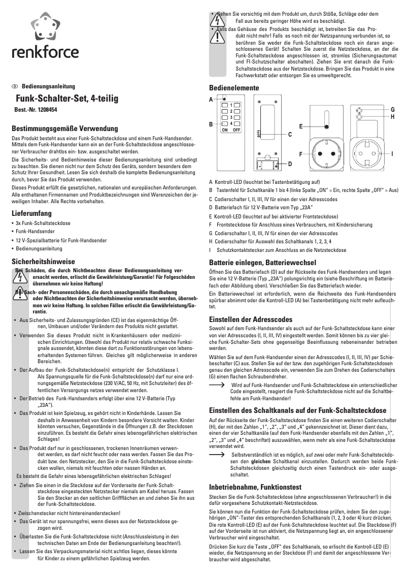 Page 1 de la notice Manuel utilisateur Renkforce 1208454